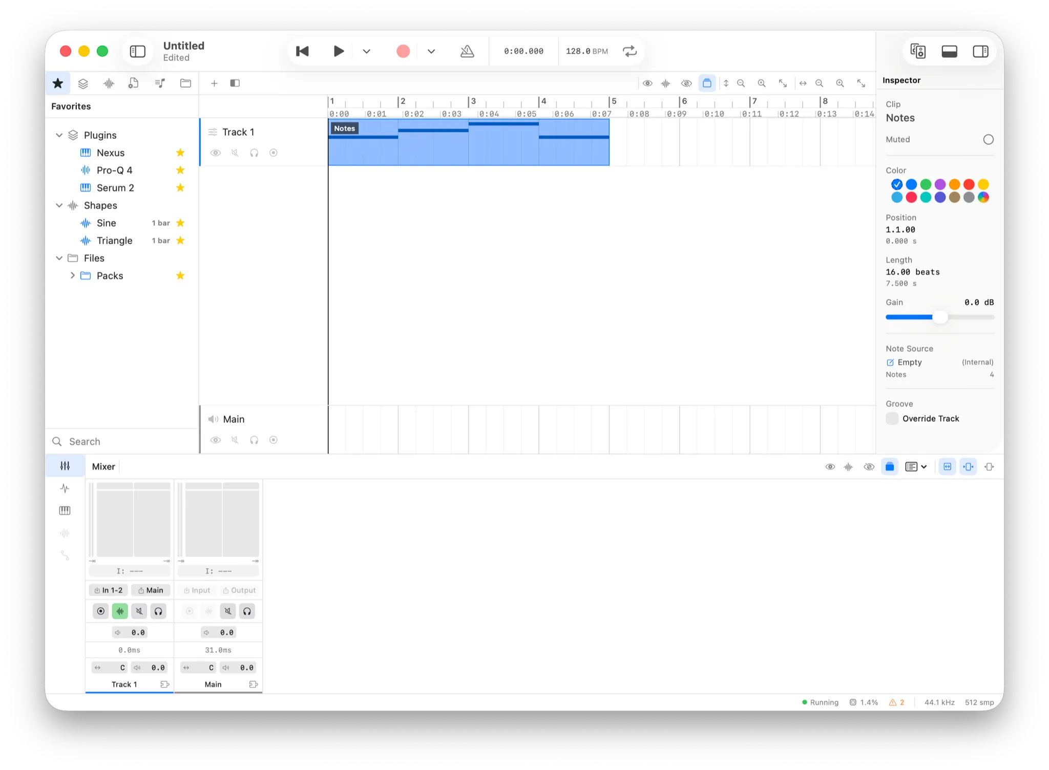Neutral Tracks, the arrangement view with the browser, tracks, mixer, and inspector
